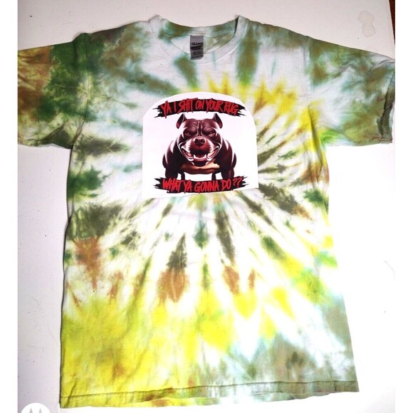 Pit Bull Dog Poop On Rug T Shirt Tye Dye Tee  Funny Sz.M  Custom Made - Picture 1 of 4